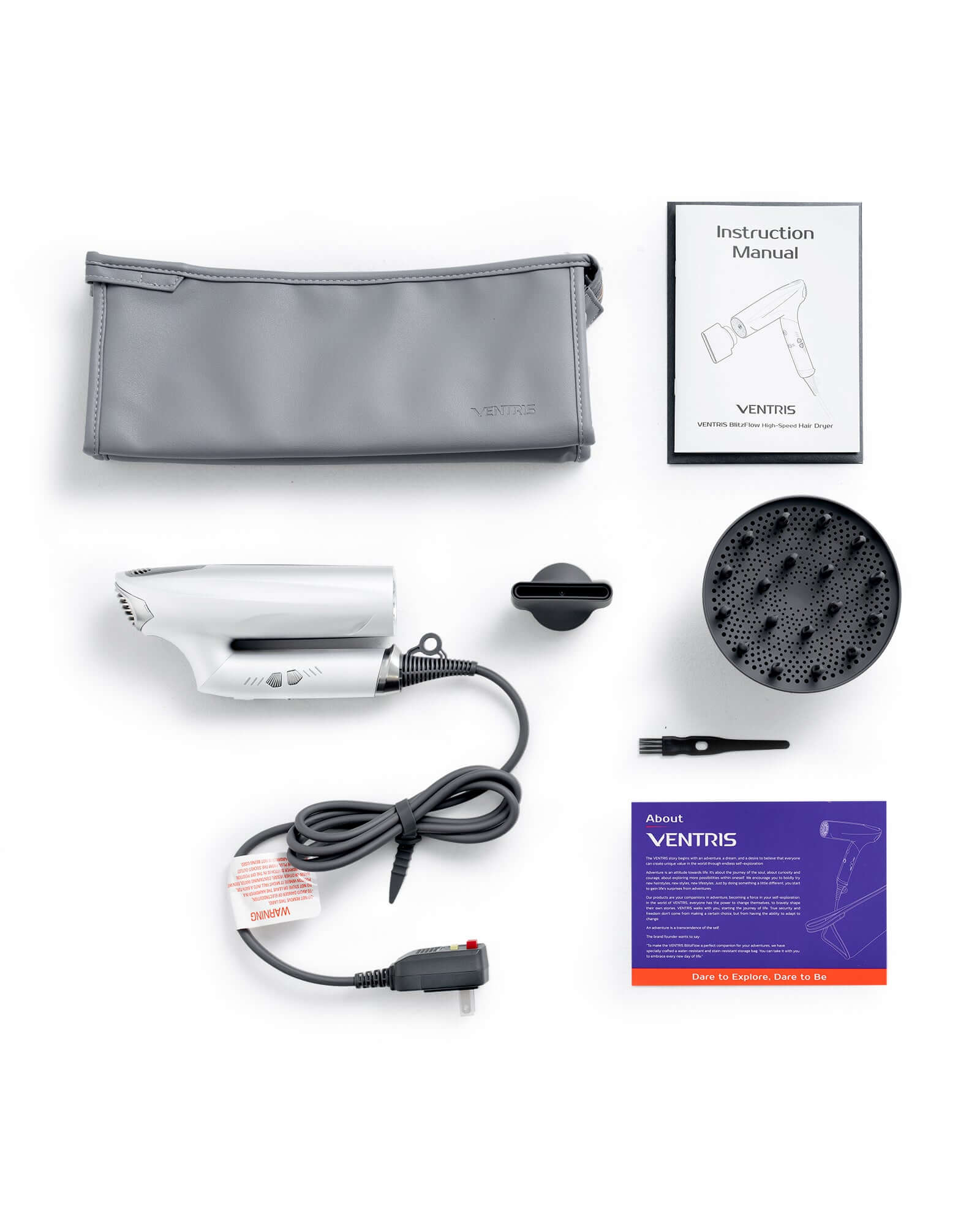 Ventris BlitzFlow Hair Dryer with Instruction Manual and Heat Resistant Travel Bag