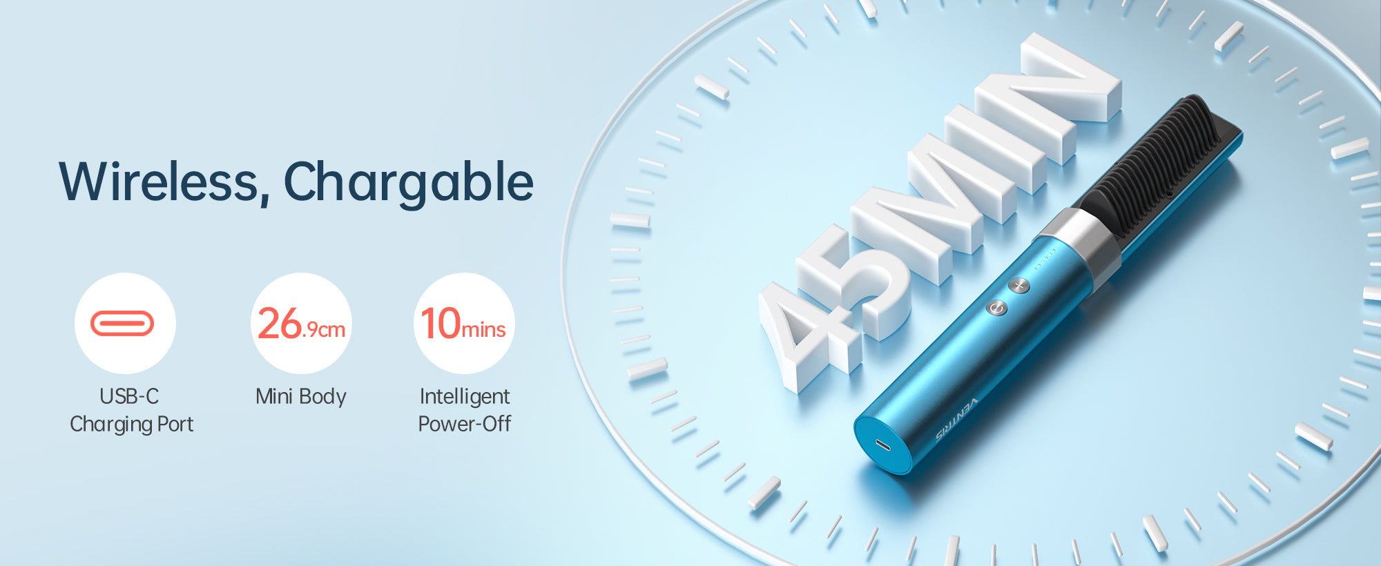 VENTRIS VOYA Cordless Hair Straightener Brush_Wireless Chargable_PC