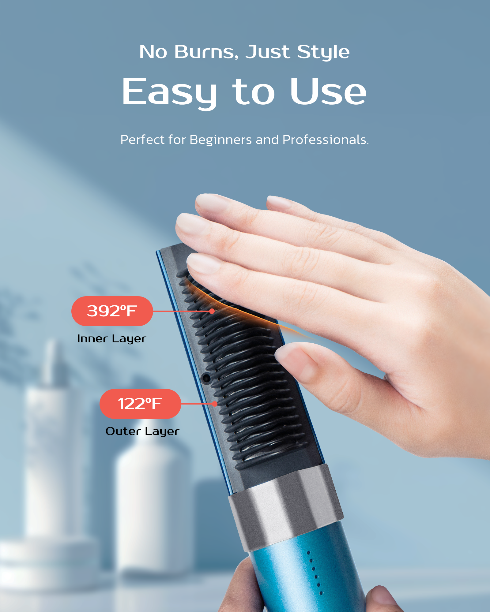 VOYA Cordless Ionic Hair Straightener Brush